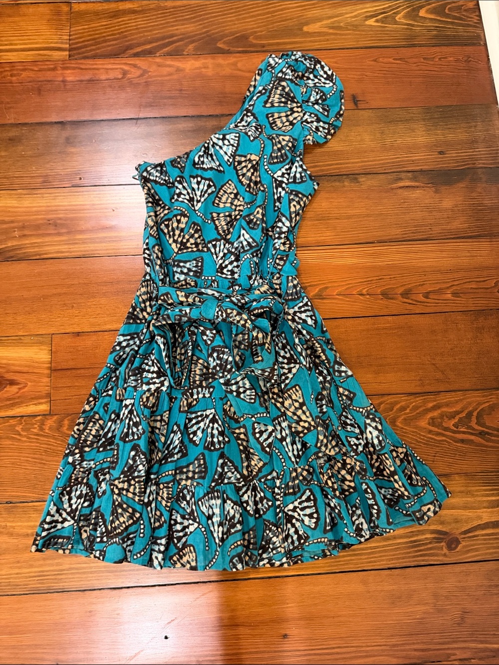 Karina Grimaldi Teal Butterfly One-Shoulder Dress